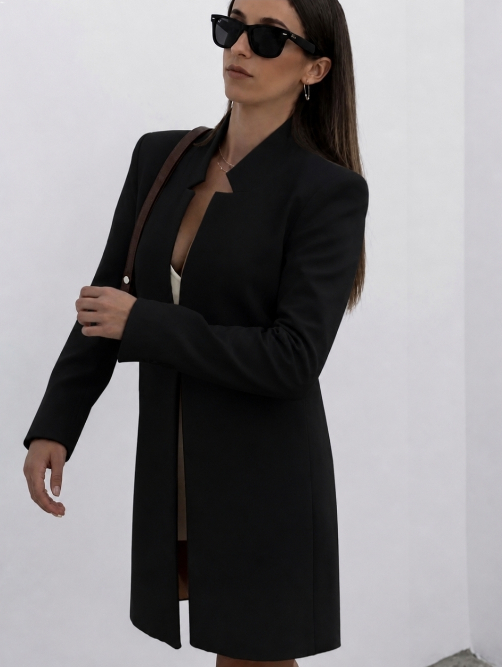 NWT ZARA WOMEN INVERTED LAPEL FROCK COAT LONG BLAZER BLACK Size S - Picture 2 of 16